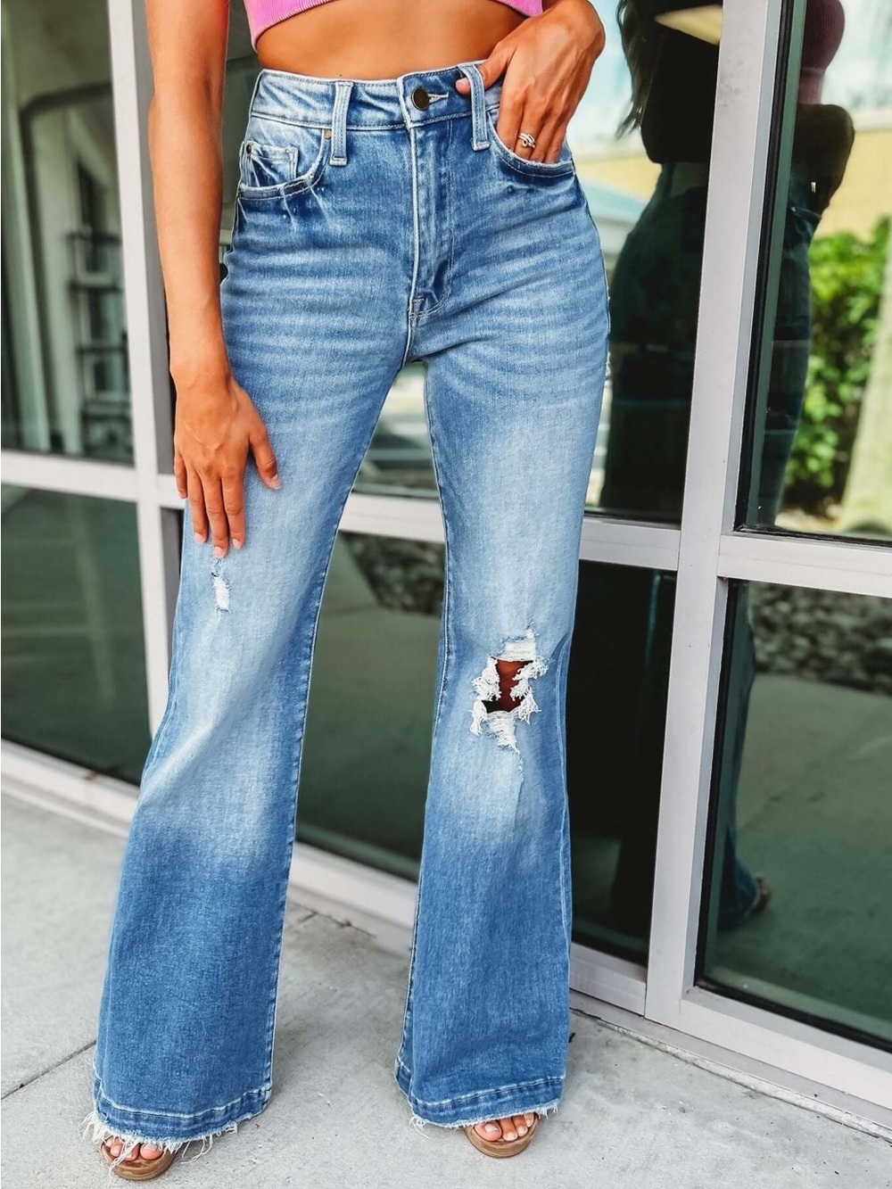 Petra 153 Distressed High Rise Flare Jeans Size 3/25 Light Wash Bell Bottom
